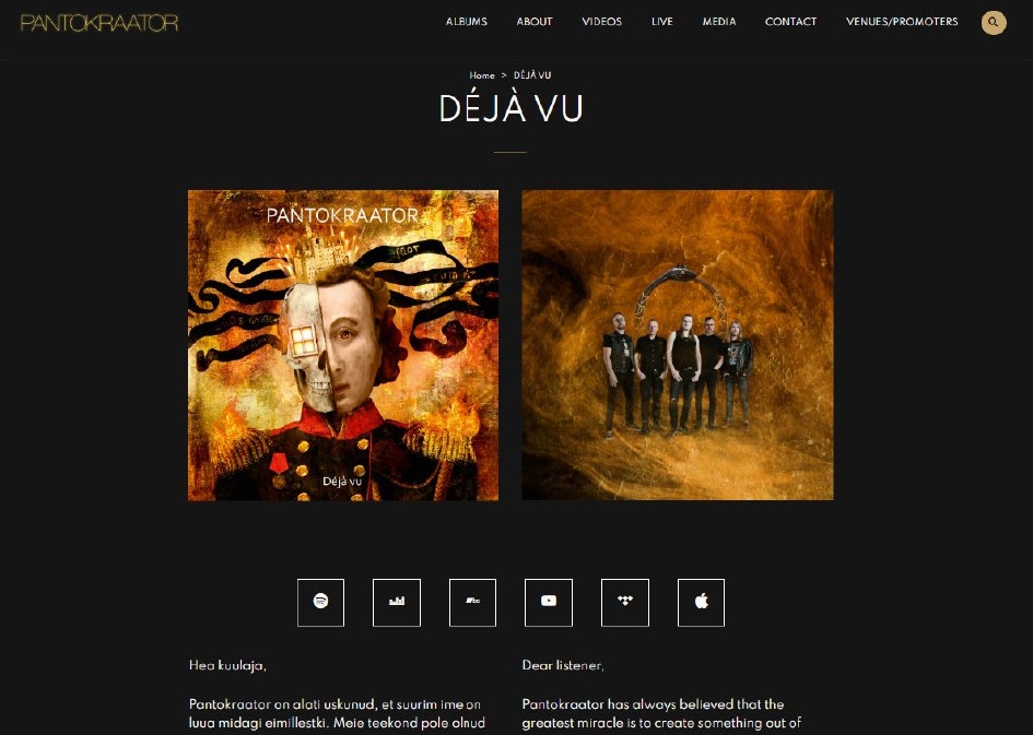 Tehtud tööd – WordPressi koduleht Pantokraator Deja Vu